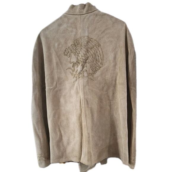 Vintage 60s 70s Leather Suede Poncho Snap Cape Hippie Boho Tan Tooled Western M - Picture 12 of 16